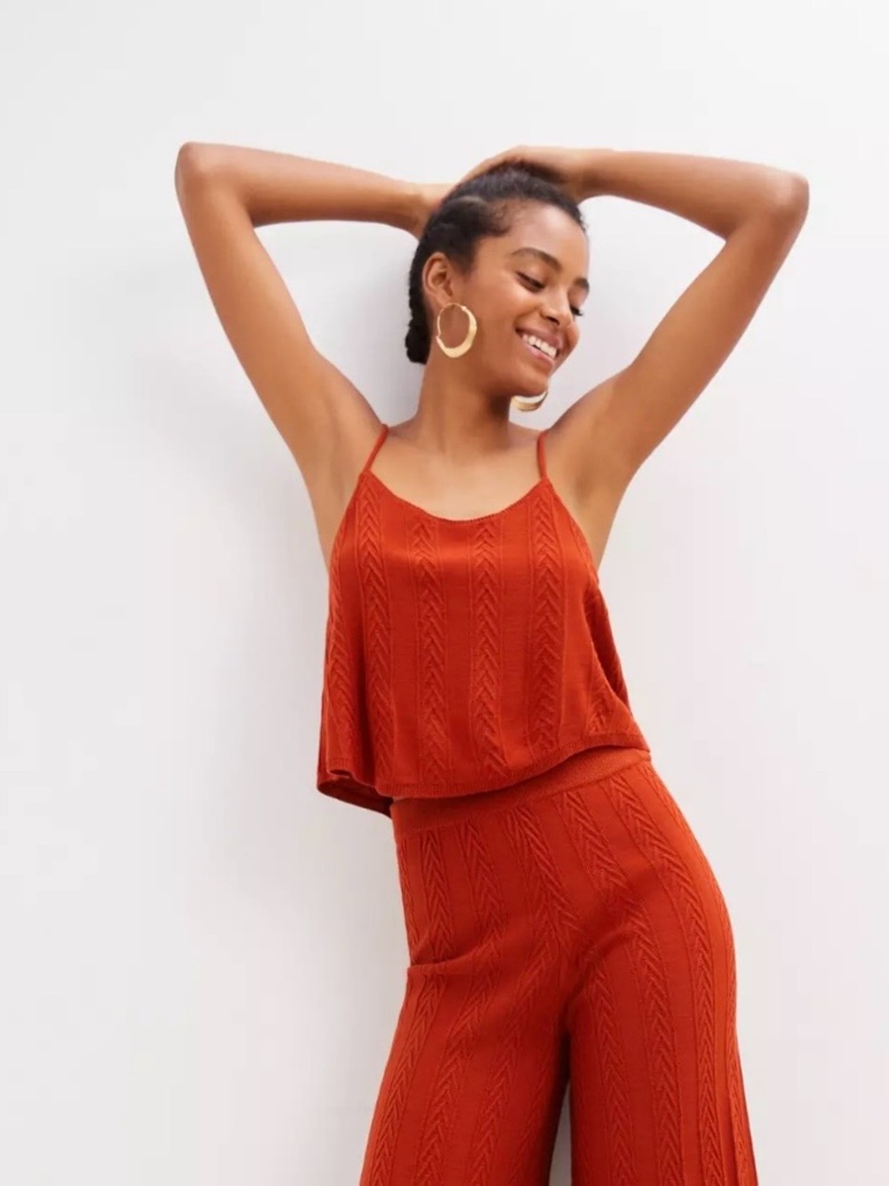 Anthropologie Rust Orange Cable-Knit Tank Top